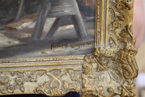 Aileen Engleton (1902-1984), oil on canvas, Hampton Court, Watercraft Lifeboat Makers, signed, 29 x 34cm